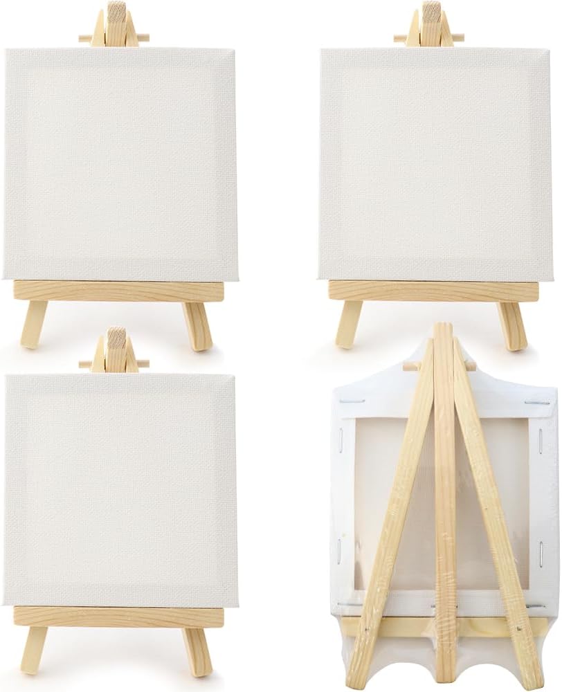 4 Piece Mini Canvas with Easel Set for Art