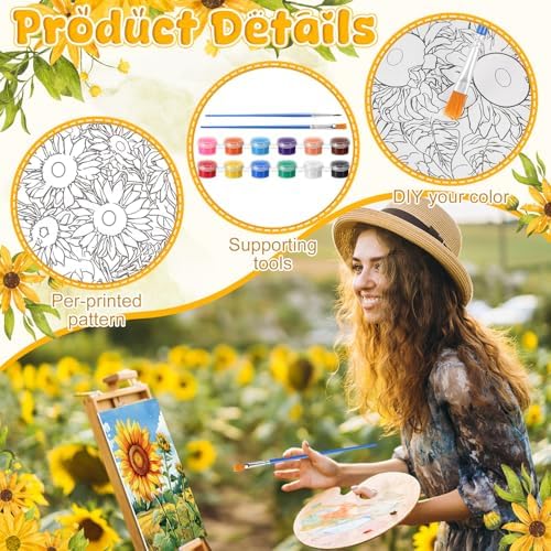 Blosssound 10 Set Pre Printed Canvas Painting with Easel Kit Sunflower