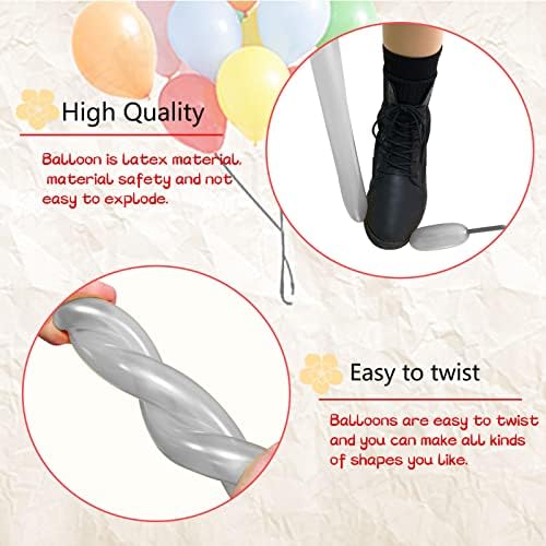 Silver Long Balloons 100pcs for Twisting Animals