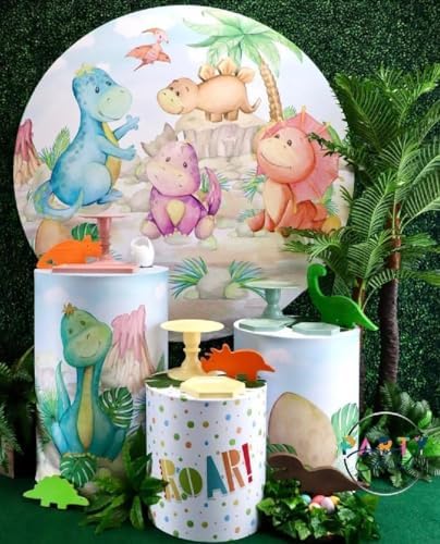 KONPON Blue Dinosaur Cylinder Table Cover for Birthday Decorations