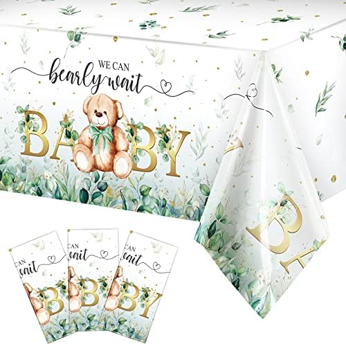 Tegeme Bear Baby Shower Tablecloth 54x108 Inch 3 Pack Green