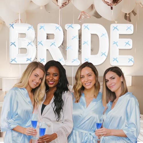 BRIDE Letter Balloons Blue Bows Set 40 Inch