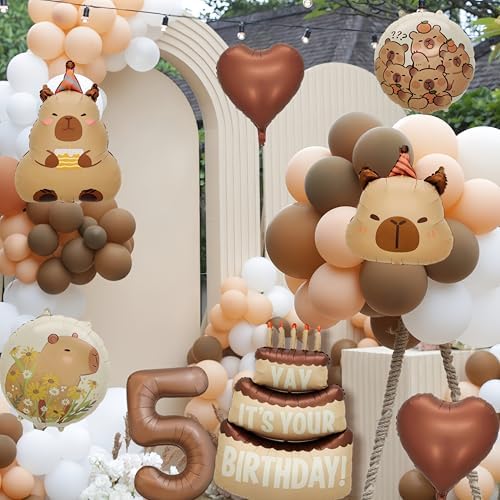 Capybara Birthday Foil Balloon Set - 8 Piece Animal Party Decor
