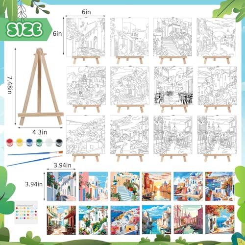Tenceur 12 Pre-Drawn Canvas Painting Sets for Kids and Adults