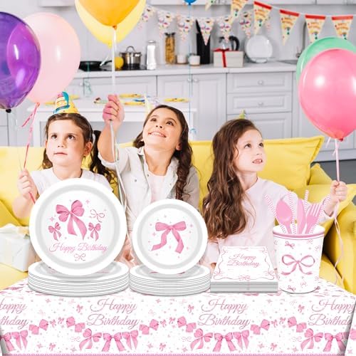 CC HOME Pink Bow Party Tablecloth 54x87 Inch