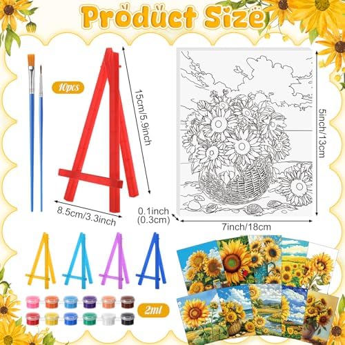 Blosssound 10 Set Pre Printed Canvas Painting with Easel Kit Sunflower