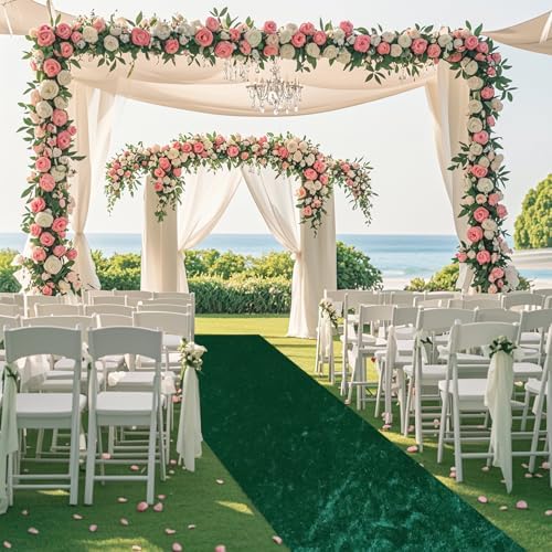 FOTSHARER Green Velvet Aisle Runner 4FTx15FT