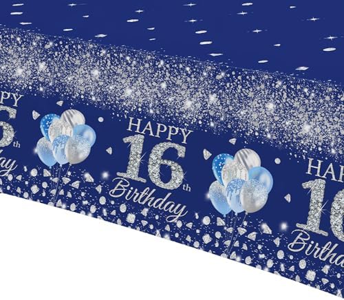 16th Birthday Tablecloth Set 3pcs Silver Blue