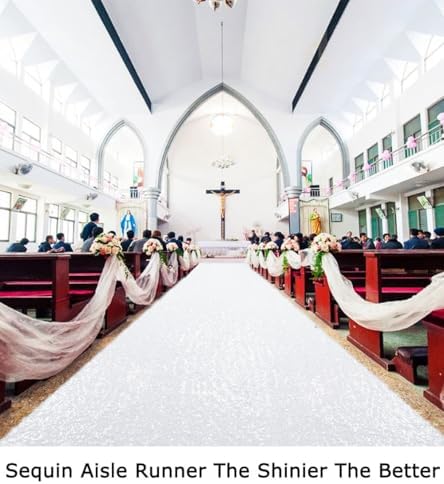 ShiDianYi White Aisle Runners for Weddings 24Inchx15FT Sequin Carpet Runner