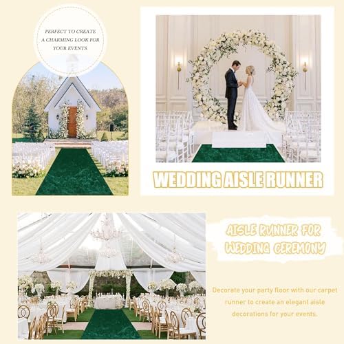 FUHSY Green Velvet Aisle Runner 4ftx30ft Wedding Carpet for Church and Beach