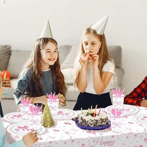 CC HOME Pink Bow Party Tablecloth 54x87 Inch
