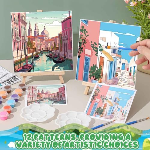 Tenceur 12 Pre-Drawn Canvas Painting Sets for Kids and Adults