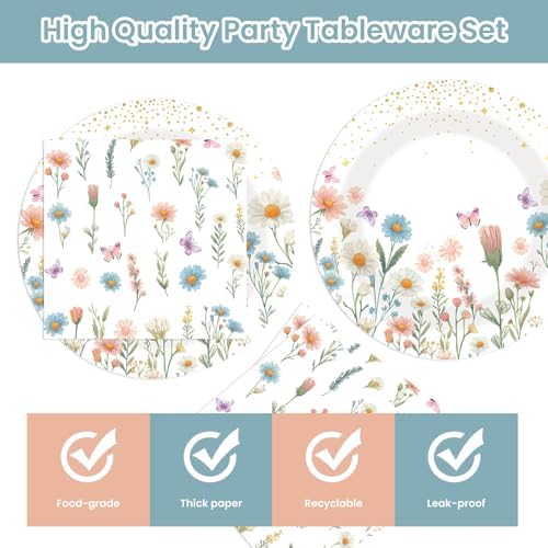 40PCS Floral Paper Plates and Napkins Party Set