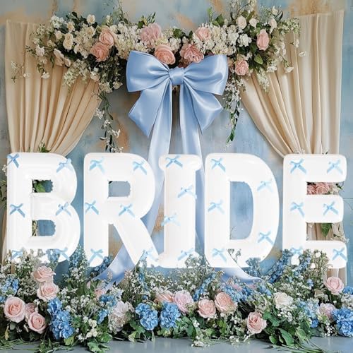 BRIDE Letter Balloons Blue Bows Set 40 Inch