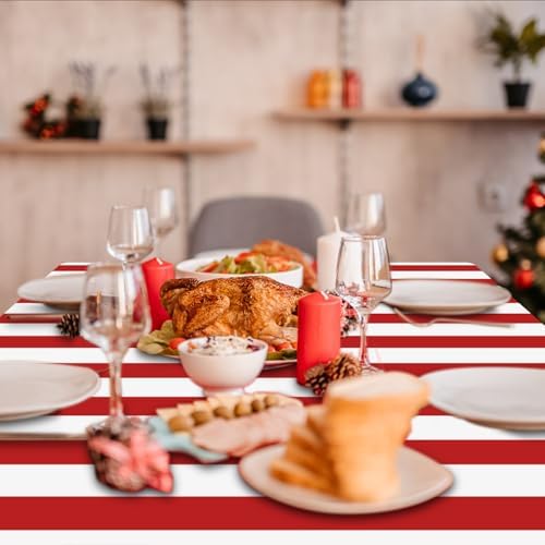 2 Pcs Red and White Striped Tablecloths for Carnival Parties