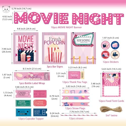 Party Supplies Pink Movie Night Decorations Set