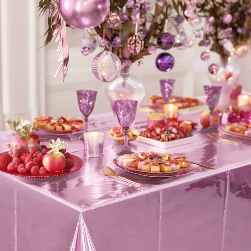 2pcs Baby Pink Plastic Tablecloths 54x72inch Shiny Party Decor