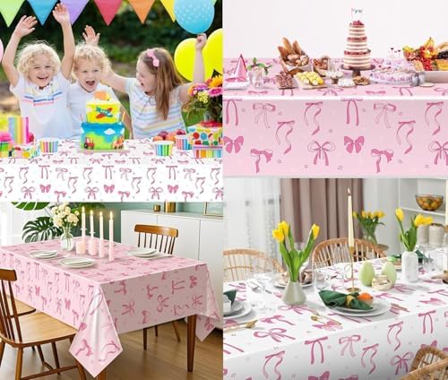 3PCS Bow Themed Tablecloths for Spring Summer Parties