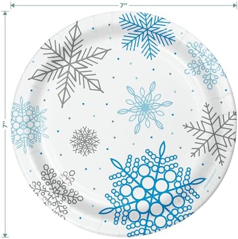Winter Snowflake Paper Plates and Napkins Set Serves 16