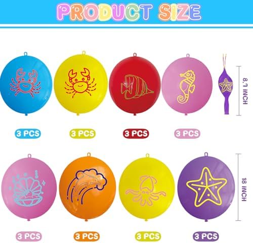 24 Pcs Sea Animals Punch Balloons Ocean Party Decorations