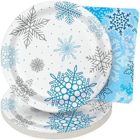 Winter Snowflake Paper Plates and Napkins Set Serves 16