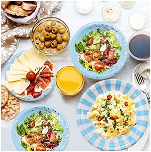 Blue Striped Party Tableware Set for 24 Guests
