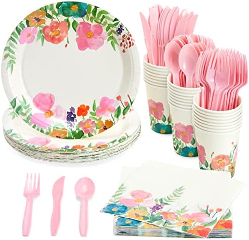 Juvale 144-Piece Floral Paper Plates Napkins Set