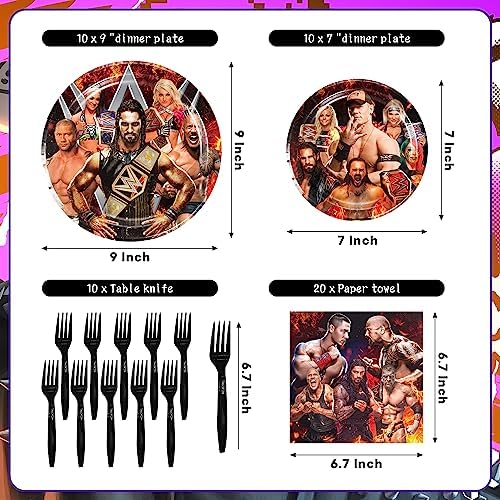 Wrestling Themed Party Tableware Set with Tablecloth Plates Forks and Napkins