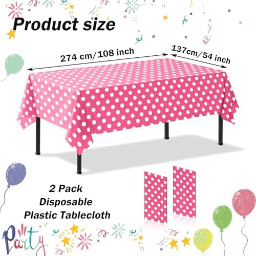 2 Pack Pink Polka Dot Tablecloth 54x108 Inches