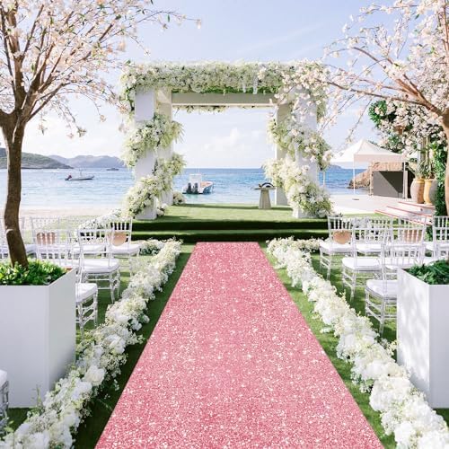 Pink Gold Sequin Aisle Runner 2ft x 15ft for Wedding