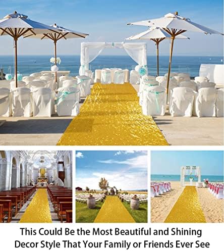 ShinyBeauty Gold Sequin Aisle Runner Wedding Decor 4FTx35FT