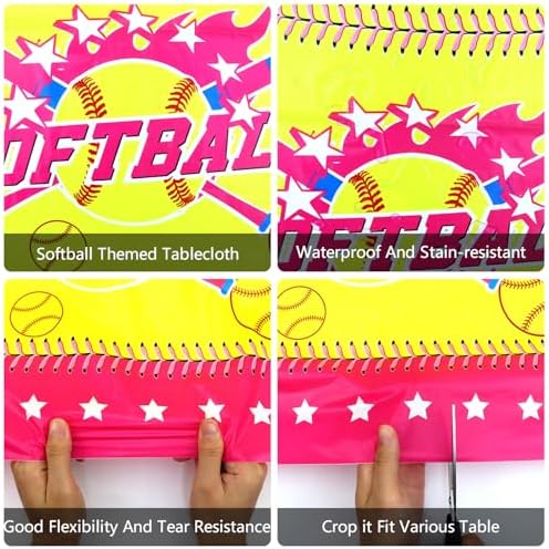 KEFAN 4 Pack Softball Themed Tablecloths 51x86 Inch