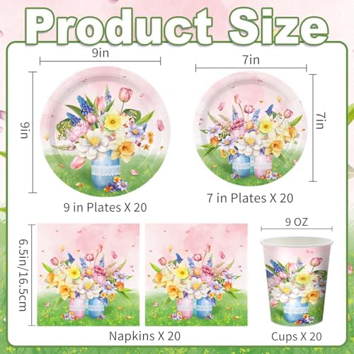 Floral Party Supplies Set for 20 Guests