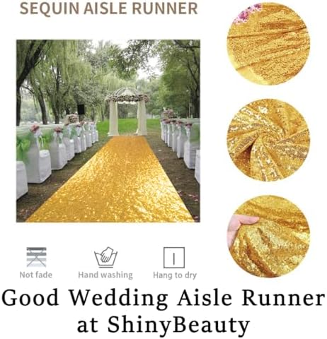 ShinyBeauty 4x20ft Sequined Gold Wedding Aisle Runner