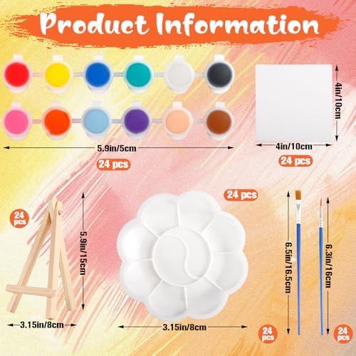 24 Pack Mini Canvas Boards and Easel Paint Set