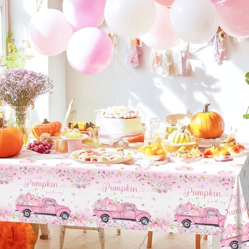 Avezano 3 Pcs Pink Pumpkin Tablecloths for Baby Shower