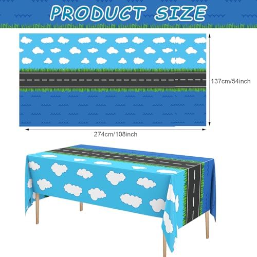6 Pcs 108x54 Inches Traffic Themed Tablecloths for Birthday Parties