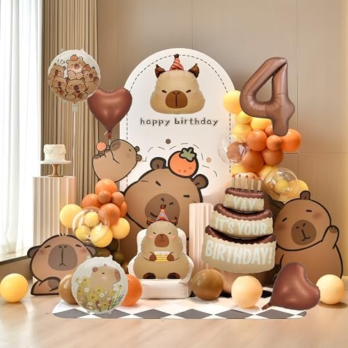 Capybara Birthday Foil Balloon Set - 8 Piece Animal Party Decor