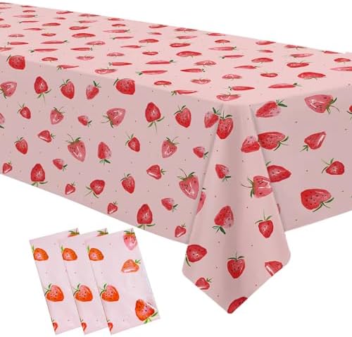 Strawberry Birthday Party Decorations Tablecloth 3 Pcs 54x108 Inches