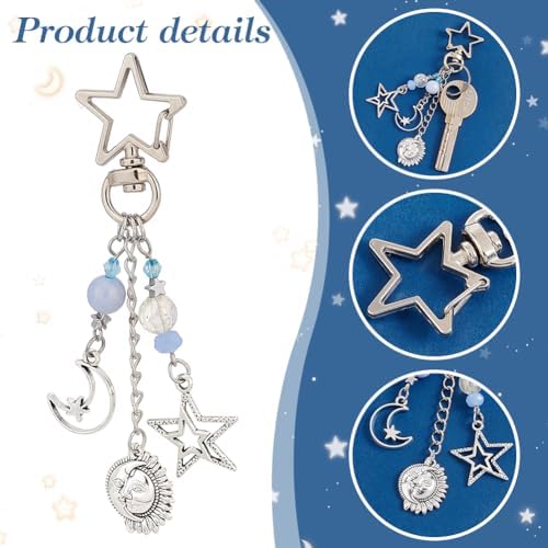 PH PandaHall 16pcs Sun Star Moon Keychain Set