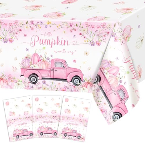 Avezano 3 Pcs Pink Pumpkin Tablecloths for Baby Shower
