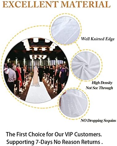 ShiDianYi White Aisle Runners for Weddings 24Inchx15FT Sequin Carpet Runner