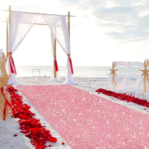 Pink Gold Sequin Aisle Runner 2ft x 15ft for Wedding