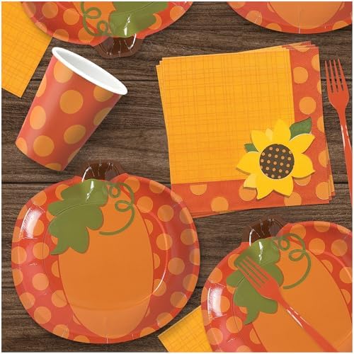 Pumpkin Shaped Plates Napkins and Cups Fall Party Set