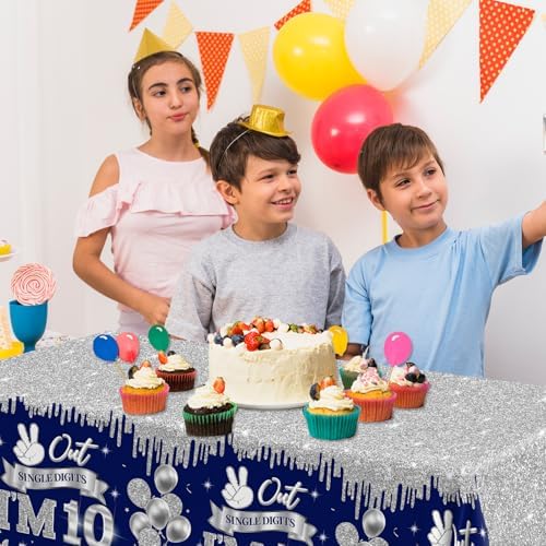 10th Birthday Decorations for Boys 3pcs Blue Silver Tablecloths
