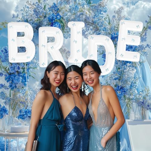 BRIDE Letter Balloons Blue Bows Set 40 Inch