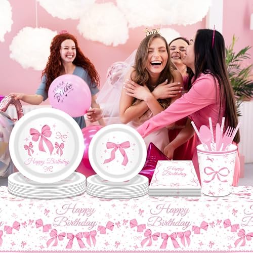CC HOME Pink Bow Party Tablecloth 54x87 Inch