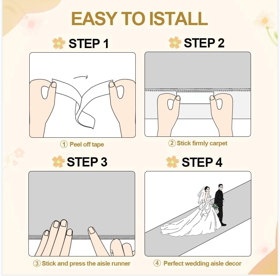 White Wedding Aisle Runner with Pull String 4x50ft