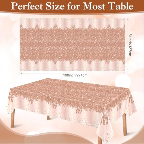 Ganeen 3 Pcs Rose Gold Tablecloths with Glitter Decor