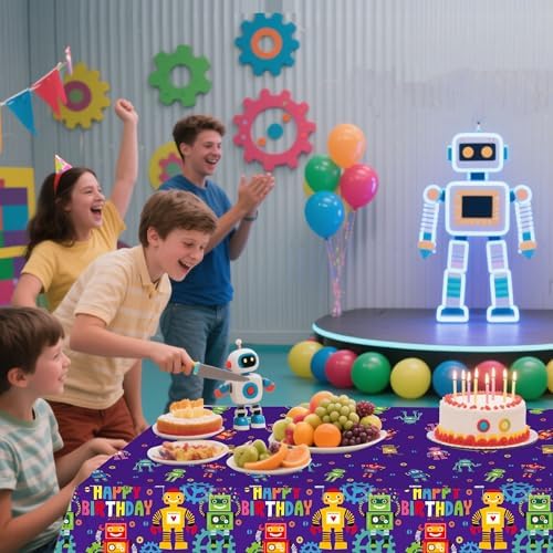 3Pcs Robot Birthday Tablecloths with Happy Birthday Design